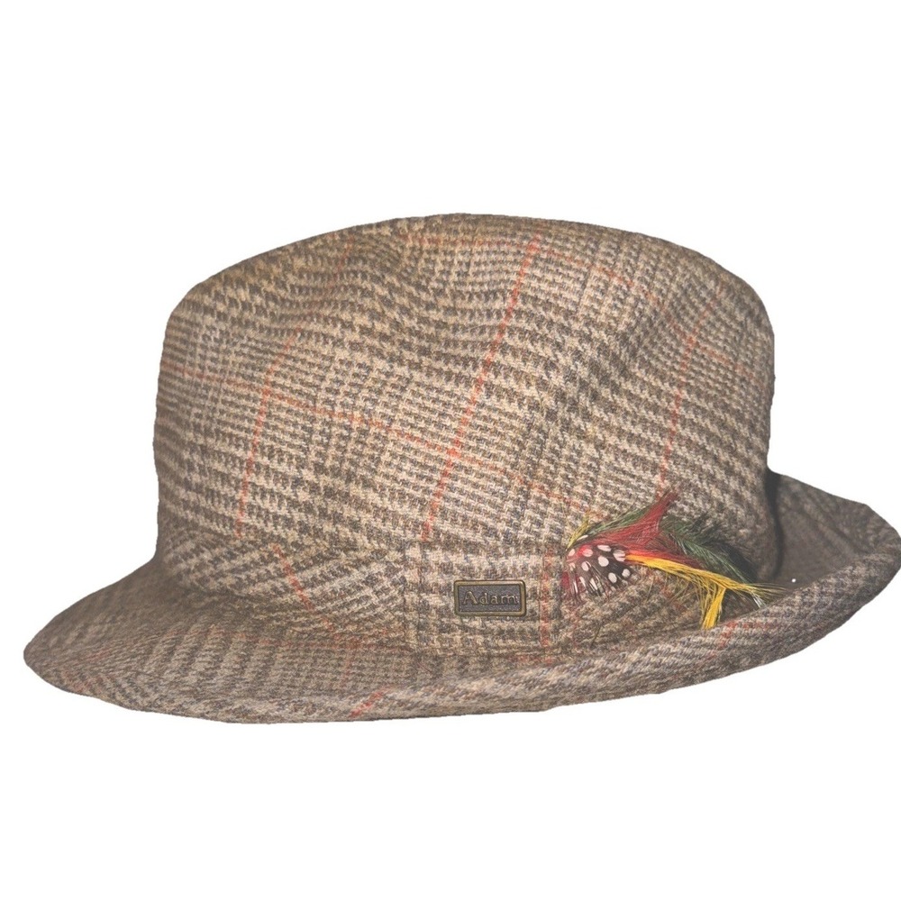 Vtg Adam Fedora Hat Tweed Feathers Union Made Logo Lined Grandpa Core Men's 7"